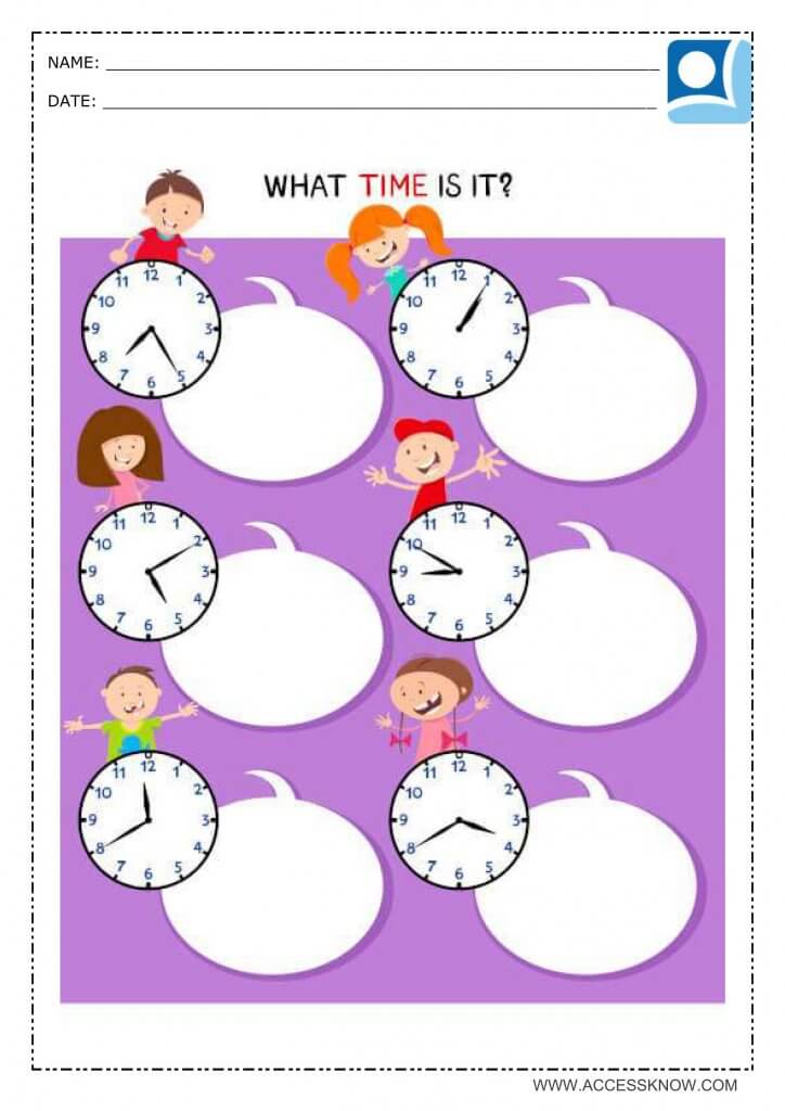 math activity where children must indicate what time it is