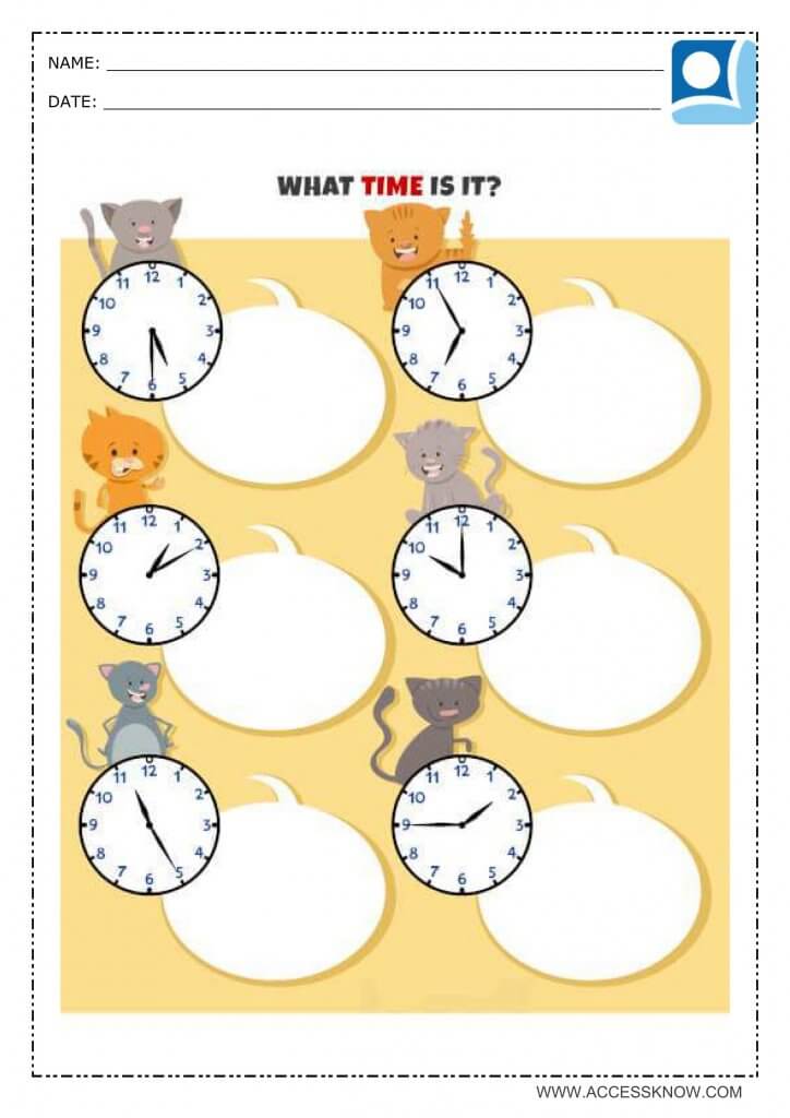 math activity where children must indicate what time it is