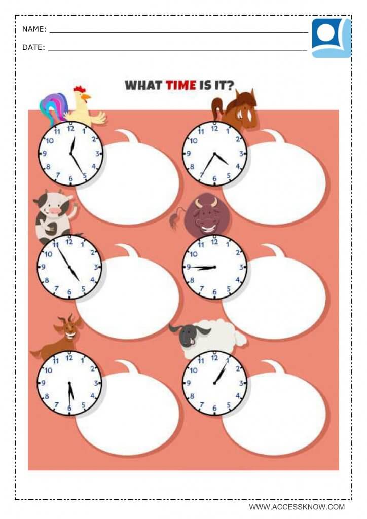 math activity where children must indicate what time it is