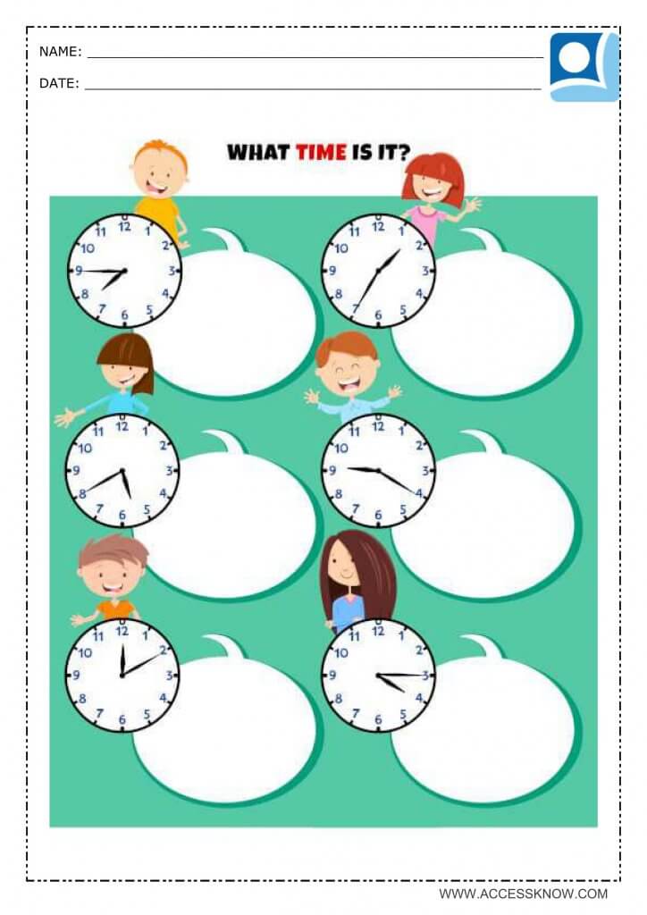 math activity where children must indicate what time it is