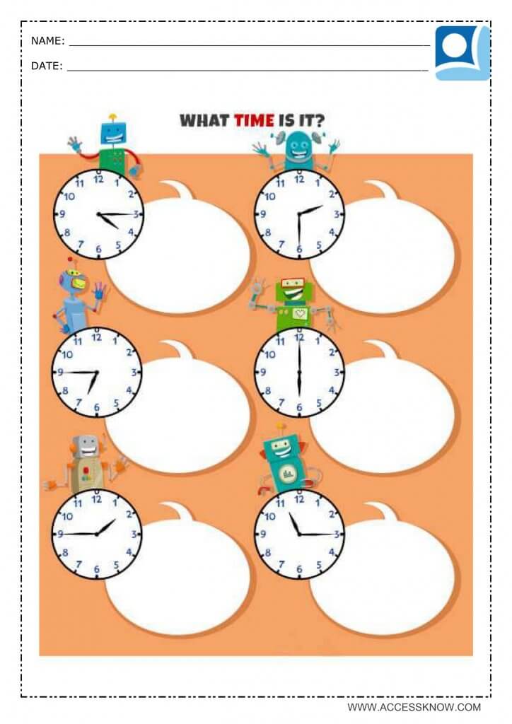 math activity where children must indicate what time it is