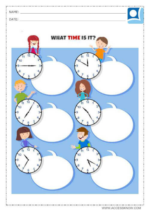 Math exercise where the child must write the time indicated by the clock