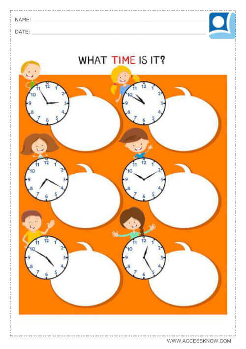 Math exercise where the child must write the time indicated by the clock