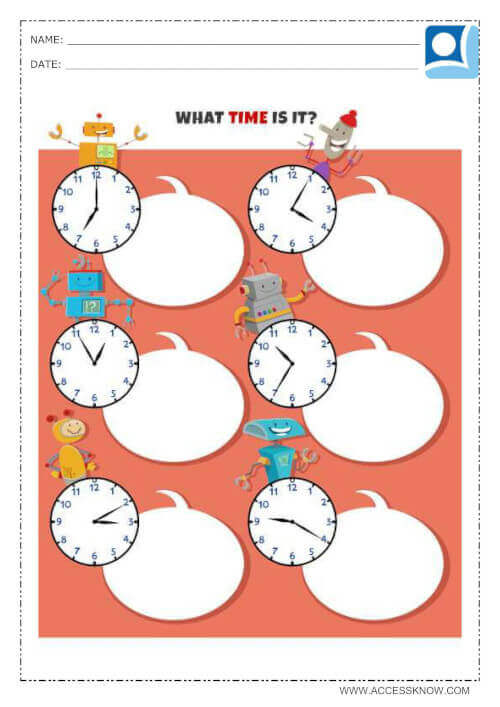 Math exercise where the child must write the time indicated by the clock