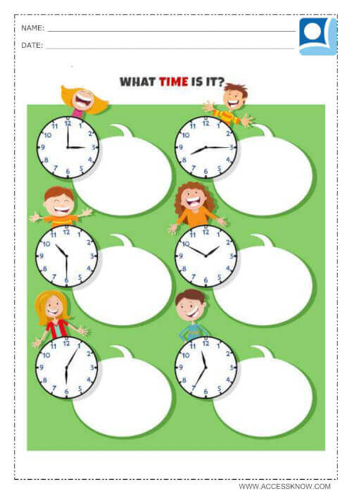 Math exercise where the child must write the time indicated by the clock