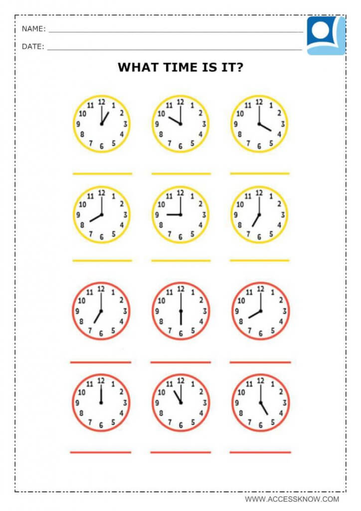 Math activity, for children 8 or 9 years old, in which a child must register the hours.