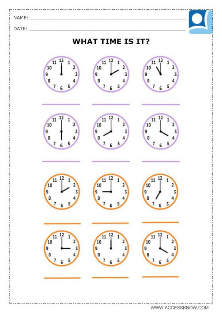 Math activity, for children 8 or 9 years old, in which a child must register the hours.