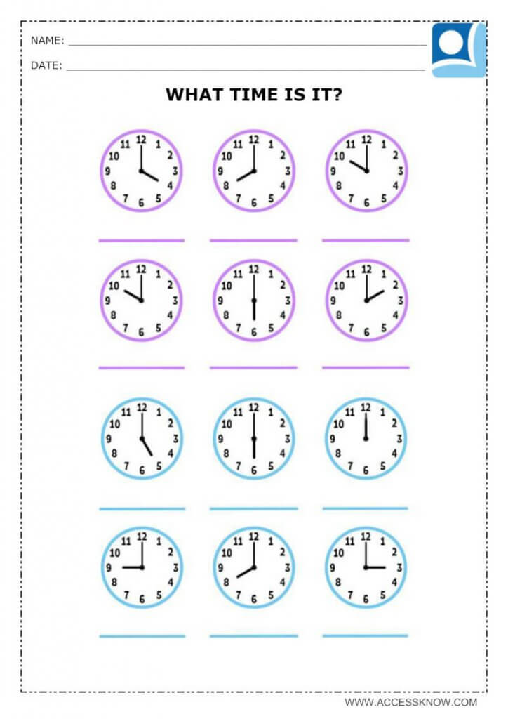 Math activity, for children 8 or 9 years old, in which a child must register the hours.