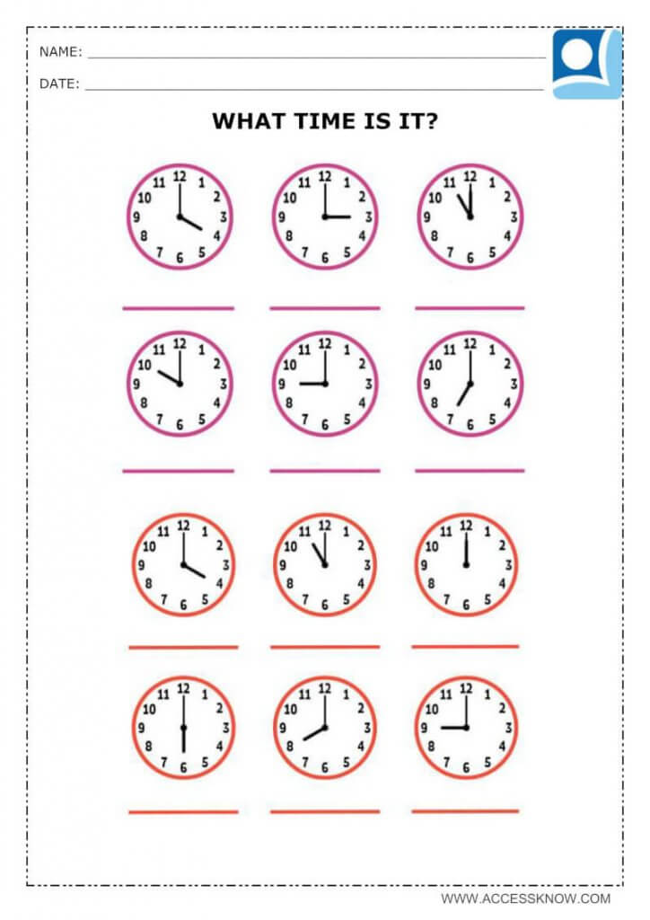 Math activity, for children 8 or 9 years old, in which a child must register the hours.