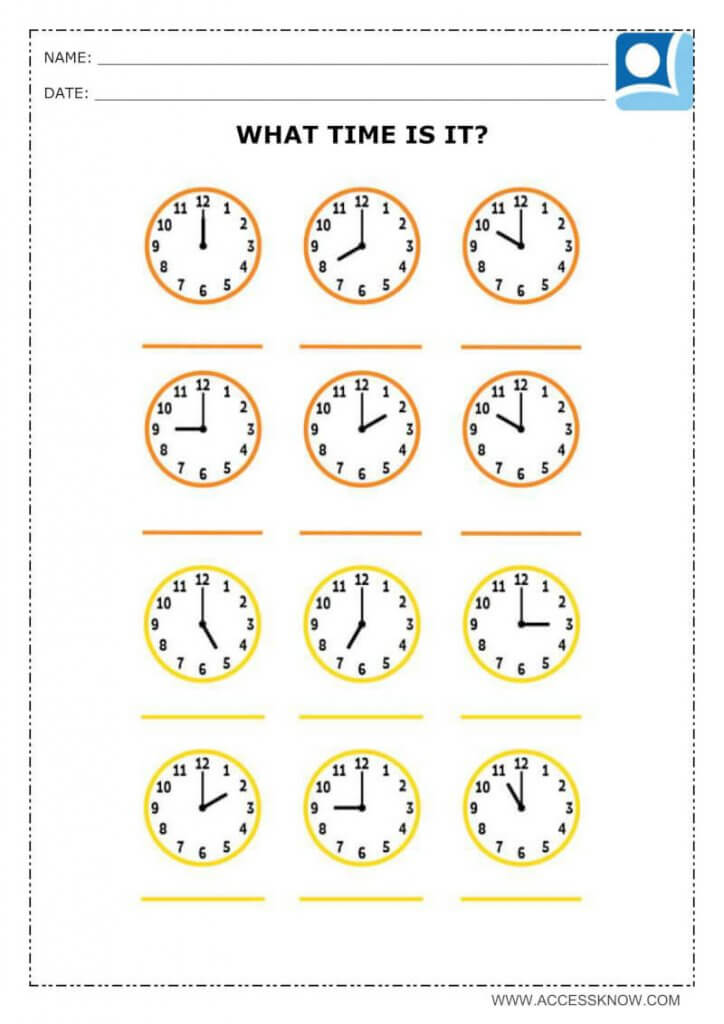 learning activity to recognize the time on the hand watch