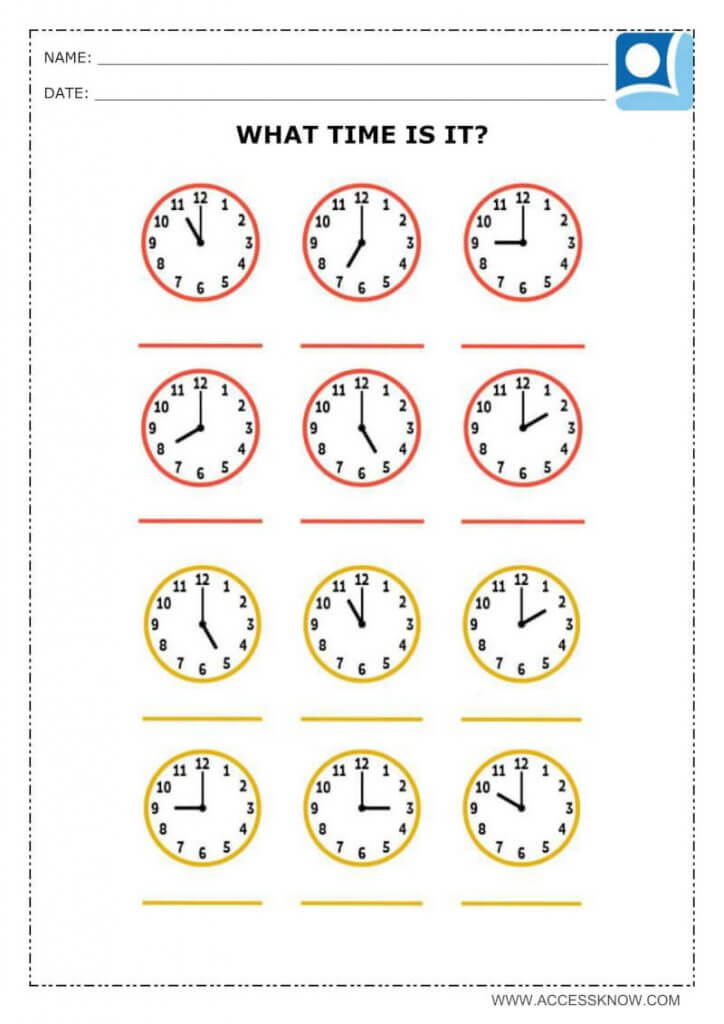 learning activity to recognize the time on the hand watch