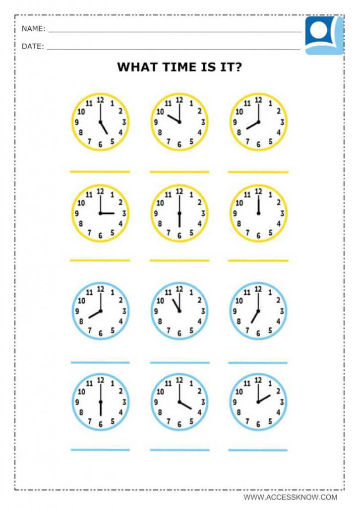 learning activity to recognize the time on the hand watch